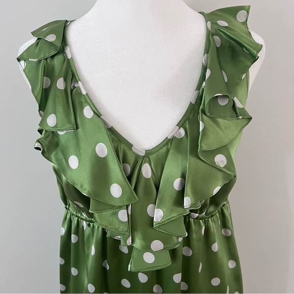 LOFT Green & White Silk Polka Dot Ruffle Keyhole back Dress | Size 4| - Picture 2 of 5